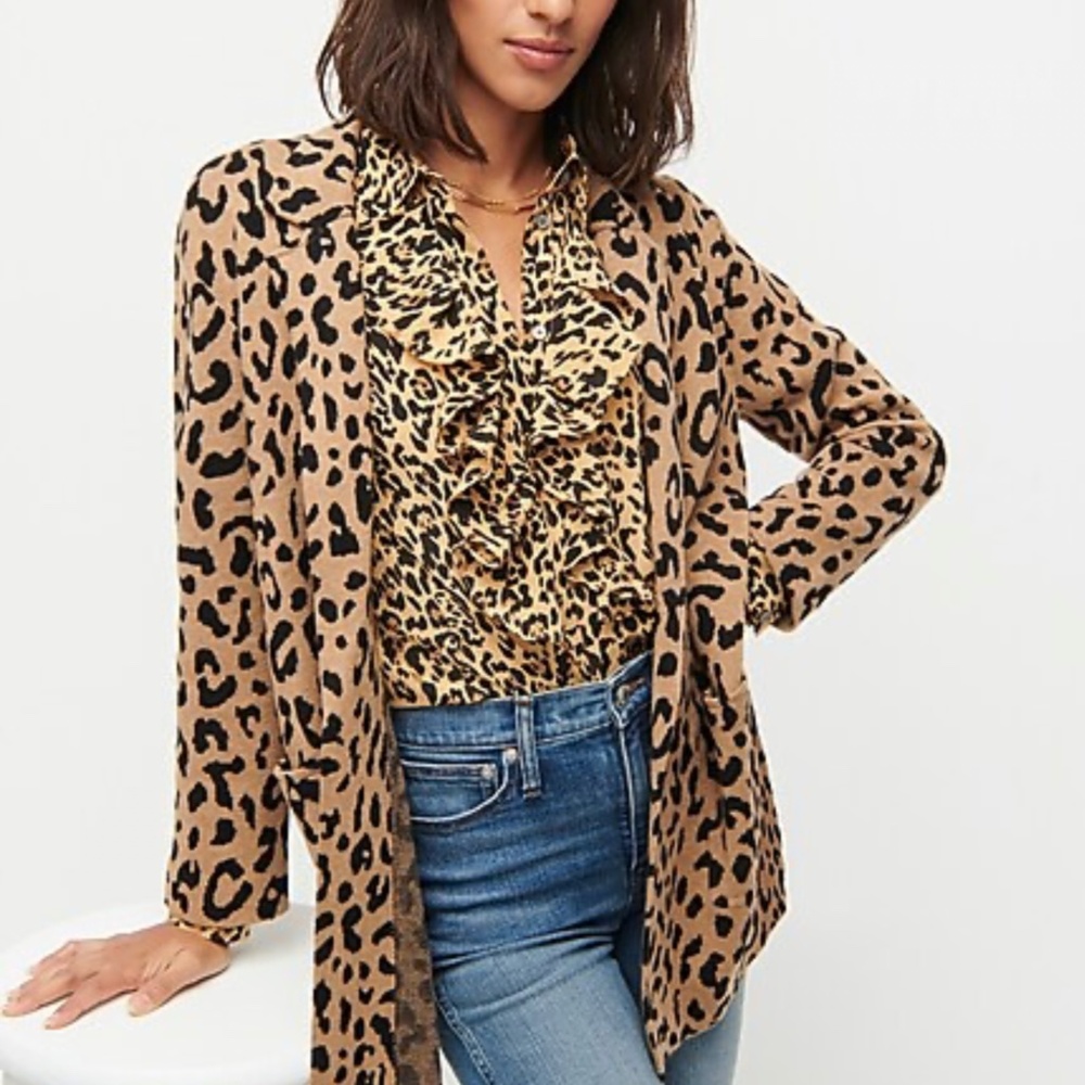J Crew Sophie Open Front Sweater Blazer in Leopard Size Small